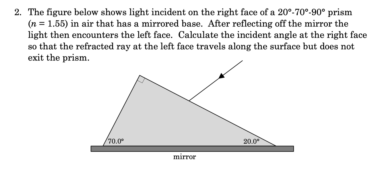 2 The Figure Below Shows Light Incident On The Right Face Of A 20 70 90 Prism N 1 55 In Air That Has A Mirrored 1