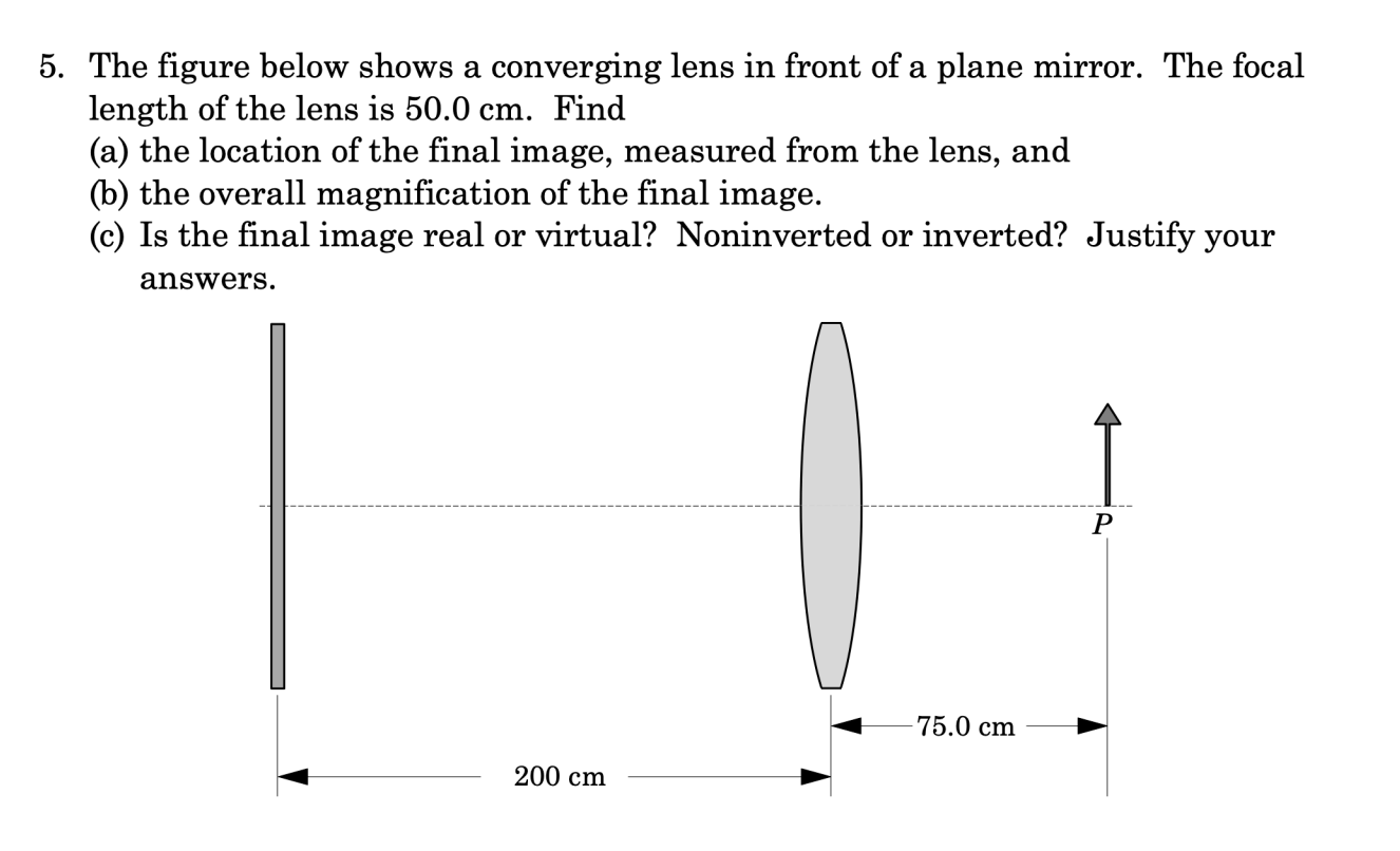 5 The Figure Below Shows A Converging Lens In Front Of A Plane Mirror The Focal Length Of The Lens Is 50 0 Cm Find A 1