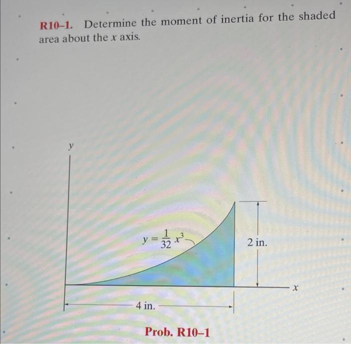 R10 1 Determine The Moment Of Inertia For The Shaded Area About The X Axis Y 4 In Prob R10 1 2 In X 1