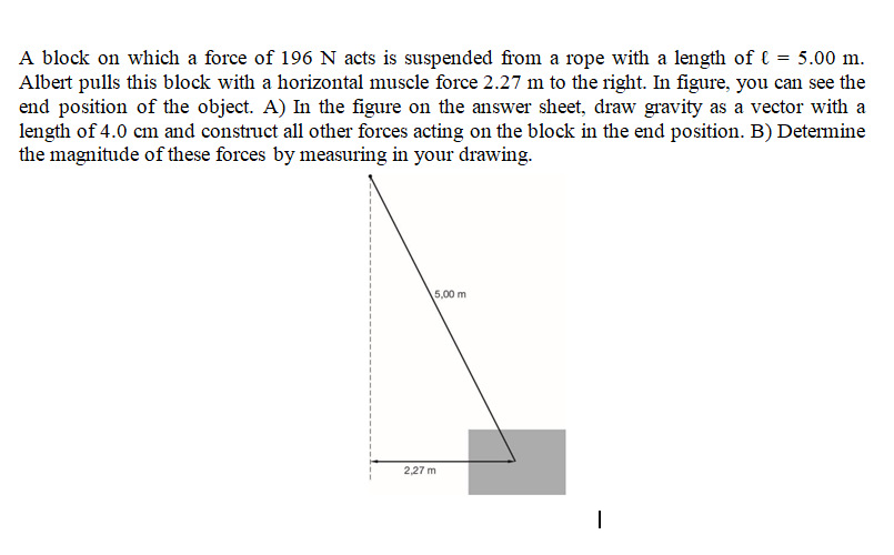 A Block On Which A Force Of 196 N Acts Is Suspended From A Rope With A Length Of 5 00 M Albert Pulls This Block Wit 1
