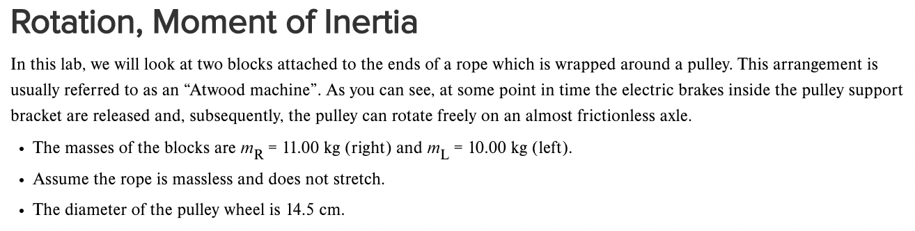 Rotation Moment Of Inertia In This Lab We Will Look At Two Blocks Attached To The Ends Of A Rope Which Is Wrapped Arou 1