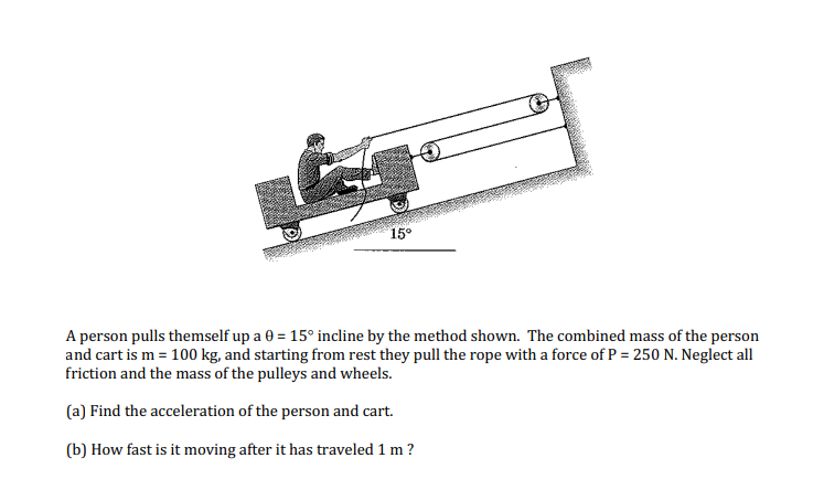 15 A Person Pulls Themself Up A 0 15 Incline By The Method Shown The Combined Mass Of The Person And Cart Is M 10 1