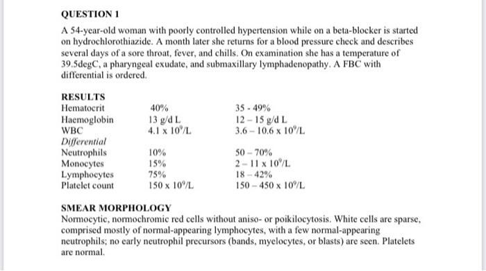 Question 1 A 54 Year Old Woman With Poorly Controlled Hypertension While On A Beta Blocker Is Started On Hydrochlorothia 1
