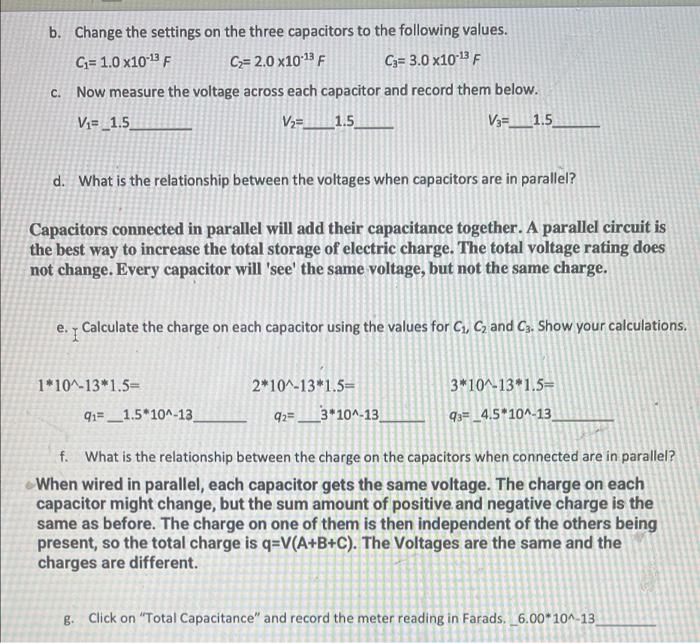 H Calculate The Total Capacitance In Parallel Using The Values For C C And C Show Your Calculations C1 C2 C3 I 1 2