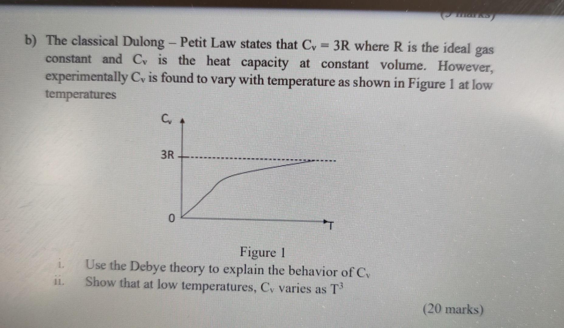 B The Classical Dulong Petit Law States That Cv 3r Where R Is The Ideal Gas C Constant And Cv Is The Heat Capacity 1