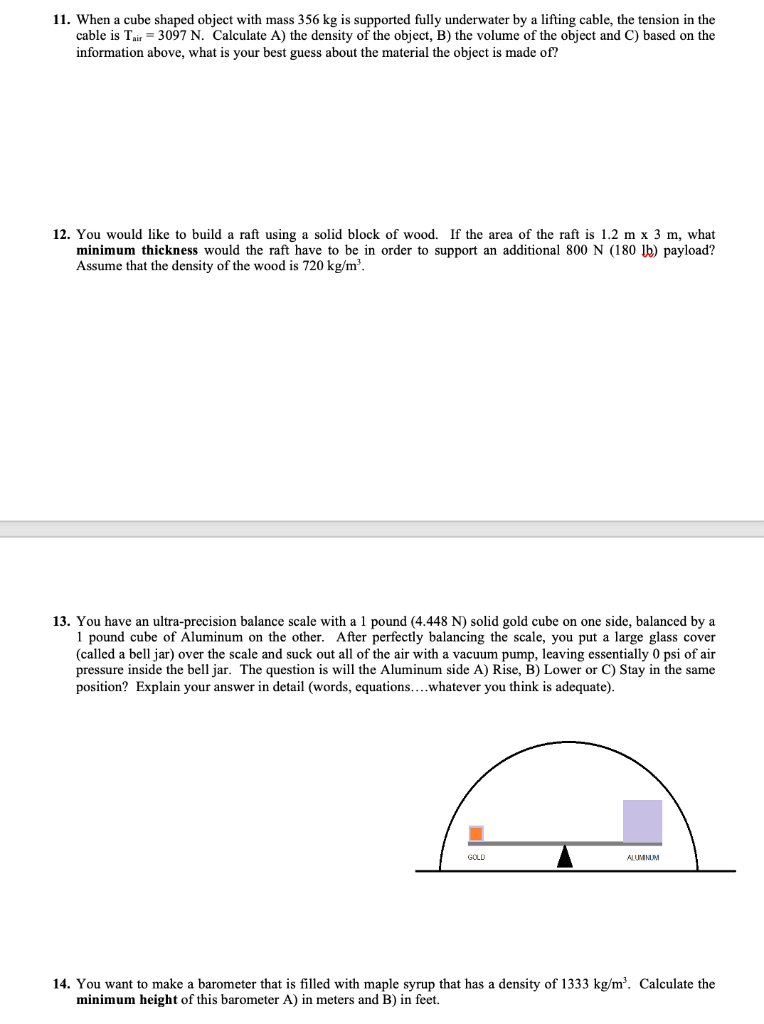 11 When A Cube Shaped Object With Mass 356 Kg Is Supported Fully Underwater By A Lifting Cable The Tension In The Cabl 1