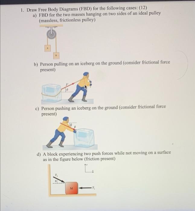 1 Draw Free Body Diagrams Fbd For The Following Cases 12 A Fbd For The Two Masses Hanging On Two Sides Of An Idea 2