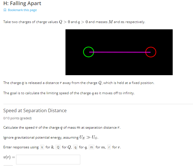 H Falling Apart Bookmark This Page Take Two Charges Of Charge Values Q 0 And Q 0 And Masses M And M Respectively The 1