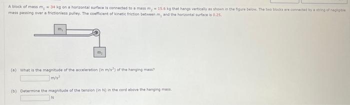 A Block Of Mass M 34 Kg On A Horizontal Surface Is Connected To A Mass M 15 6 Kg That Hangs Vertically As Shown In 1