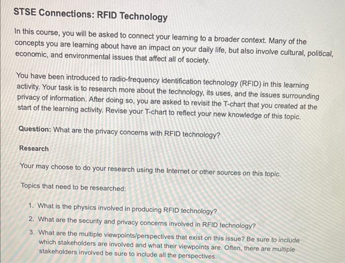 Stse Connections Rfid Technology In This Course You Will Be Asked To Connect Your Learning To A Broader Context Many 1