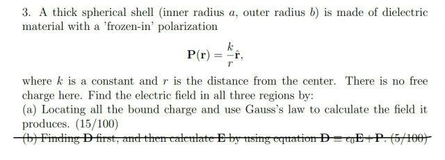 3 A Thick Spherical Shell Inner Radius A Outer Radius B Is Made Of Dielectric Material With A Frozen In Polarizati 1