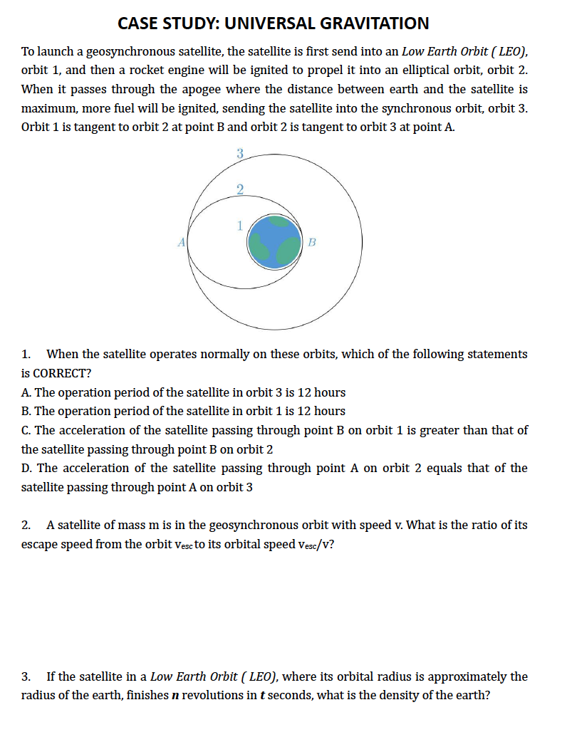Case Study Universal Gravitation To Launch A Geosynchronous Satellite The Satellite Is First Send Into An Low Earth Or 1