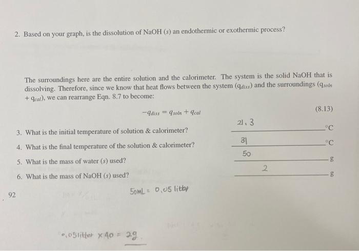 2 Based On Your Graph Is The Dissolution Of Naoh S An Endothermic Or Exothermic Process The Surroundings Here Are T 1