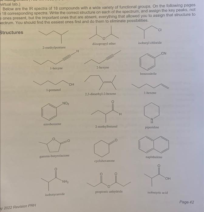 Virtual Lab Below Are The Ir Spectra Of 18 Compounds With A Wide Variety Of Functional Groups On The Following Pages 1