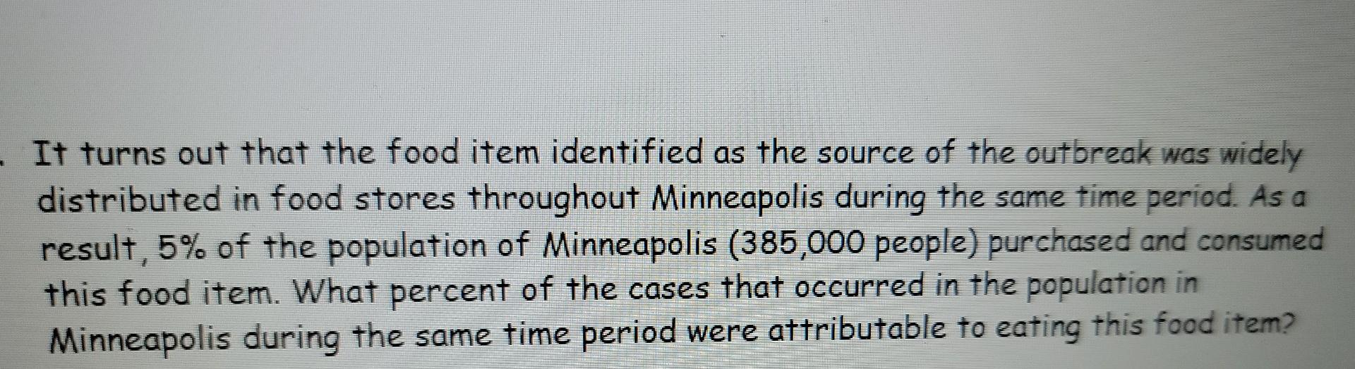 It Turns Out That The Food Item Identified As The Source Of The Outbreak Was Widely Distributed In Food Stores Throughou 1