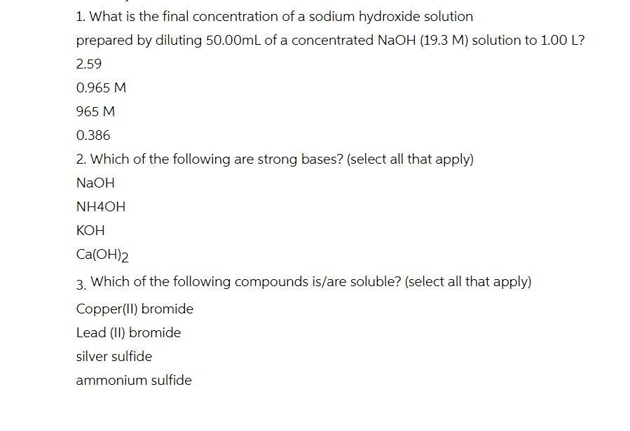 1 What Is The Final Concentration Of A Sodium Hydroxide Solution Prepared By Diluting 50 00ml Of A Concentrated Naoh 1 1