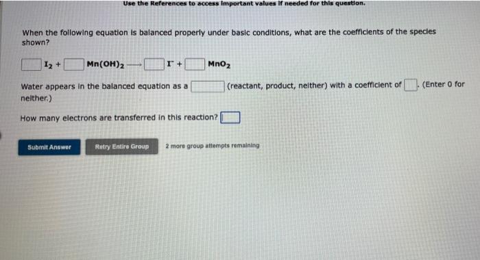 When The Following Equation Is Balanced Properly Under Basic Conditions What Are The Coefficients Of The Species Shown 1