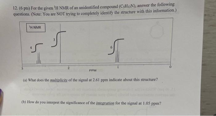 12 6 Pts For The Given H Nmr Of An Unidentified Compound Csh13n Answer The Following Questions Note You Are No 1