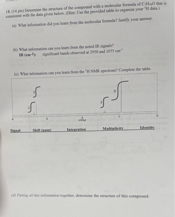 18 14 Pts Determine The Structure Of The Compound With A Molecular Formula Of C H160 That Is Consistent With The Data 1