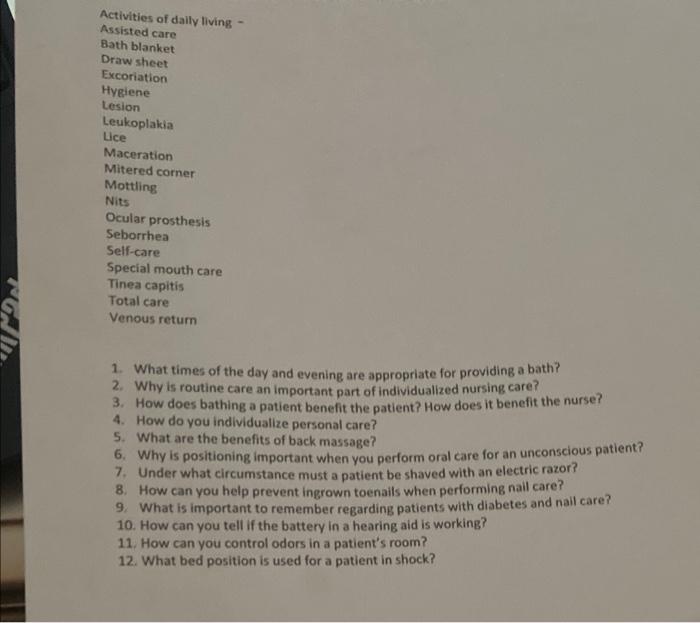 Activities Of Daily Living Assisted Care Bath Blanket Draw Sheet Excoriation Hygiene Lesion Leukoplakia Lice Maceratio 2
