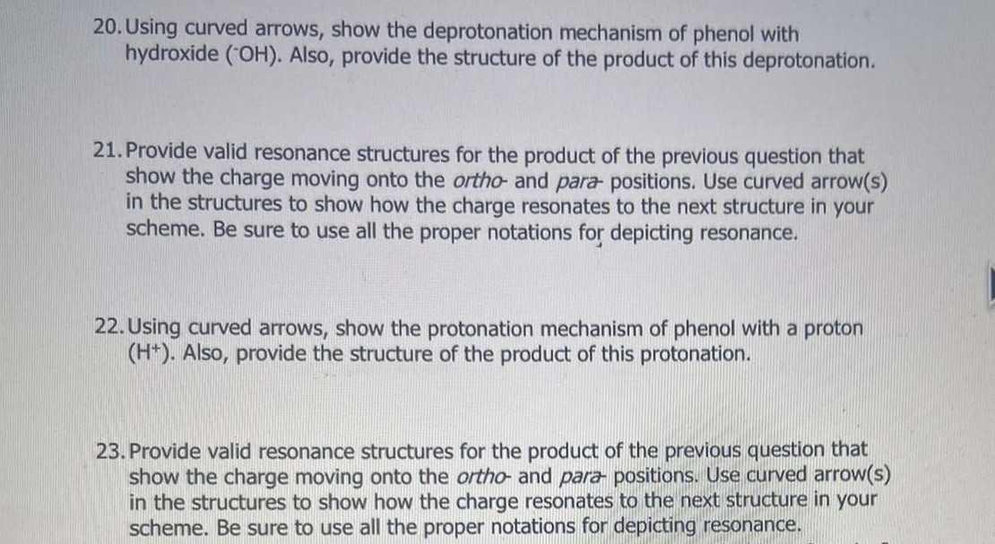 20 Using Curved Arrows Show The Deprotonation Mechanism Of Phenol With Hydroxide Oh Also Provide The Structure Of 1