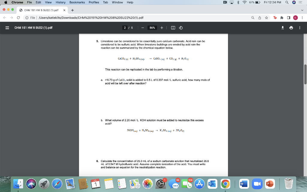 Chrome File Edit View History C Bookmarks Profiles Tab Window Help Chm 151 Hw 8 Su22 1 Pdf X File Users Katieki 1