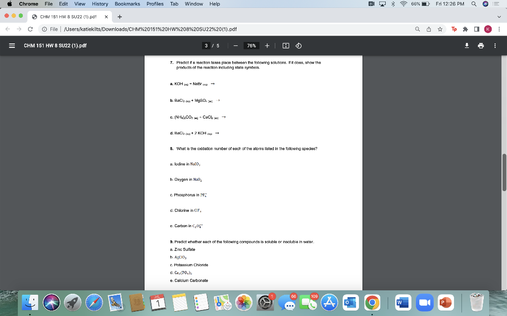Chrome File Edit View History Bookmarks Chm 151 Hw 8 Su22 1 Pdf X Chm 151 Hw 8 Su22 1 Pdf Profiles Tab Window He 1