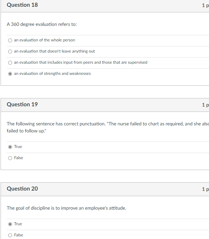 Question 18 1 P A 360 Degree Evaluation Refers To An Evaluation Of The Whole Person An Evaluation That Doesn T Leave An 1