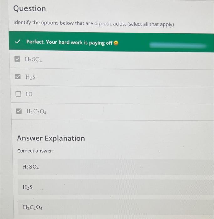 Question Identify The Options Below That Are Diprotic Acids Select All That Apply Perfect Your Hard Work Is Paying O 1