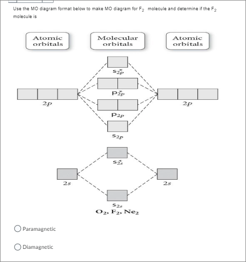 Use The Mo Diagram Format Below To Make Mo Diagram For F Molecule And Determine If The F Molecule Is Atomic Orbitals 2 1