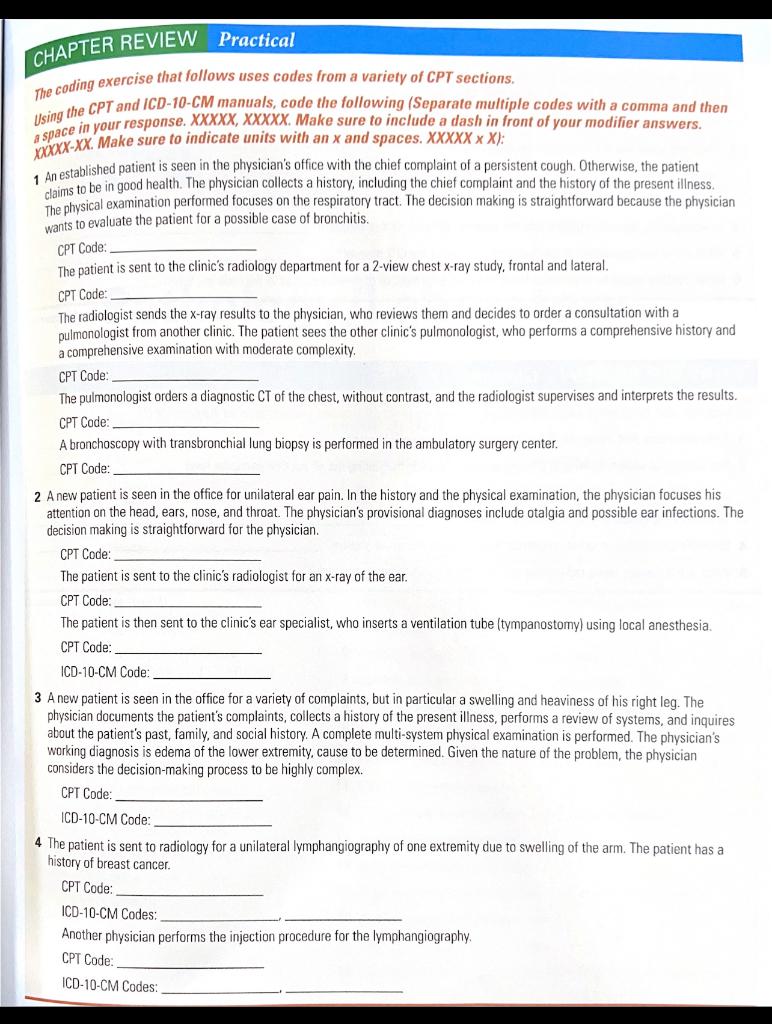 Chapter Review Practical The Coding Exercise That Follows Uses Codes From A Variety Of Cpt Sections A Space In Your Res 1