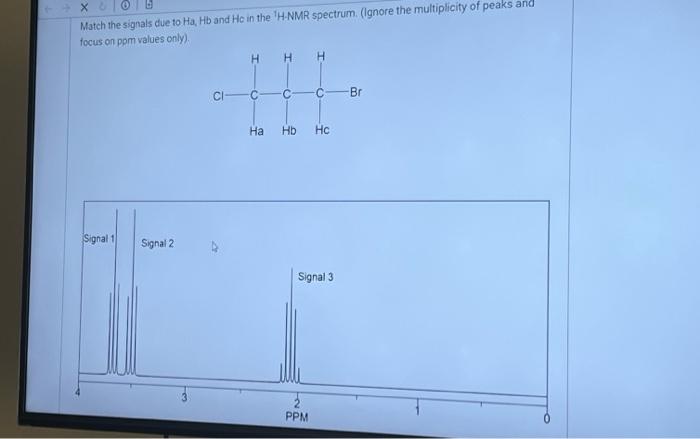 X Match The Signals Due To Ha Hb And Hc In The H Nmr Spectrum Ignore The Multiplicity Of Peaks And Focus On Ppm Valu 1