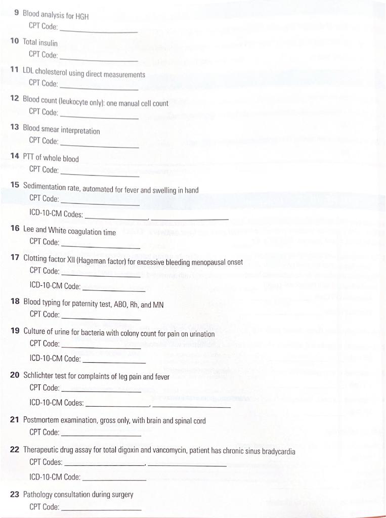 9 Blood Analysis For Hgh Cpt Code 10 Total Insulin Cpt Code 11 Ldl Cholesterol Using Direct Measurements Cpt Code 12 1