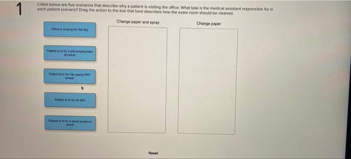 1 Listed Below Are Five Scenarios That Describe Why A Patient Is Visiting The Office What Task Is The Medical Assistant 1