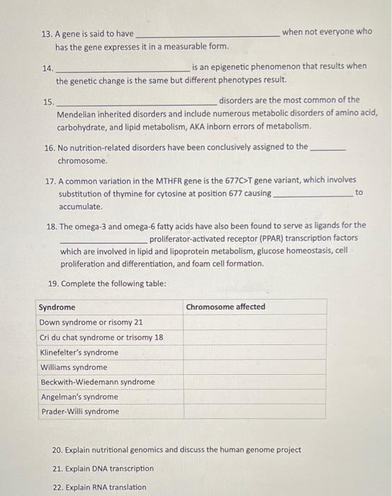 Chapter 5 Worksheet Nutritional Genomics 1 Is The Study Of The Structure And Function Of Proteins In Living Organisms 2