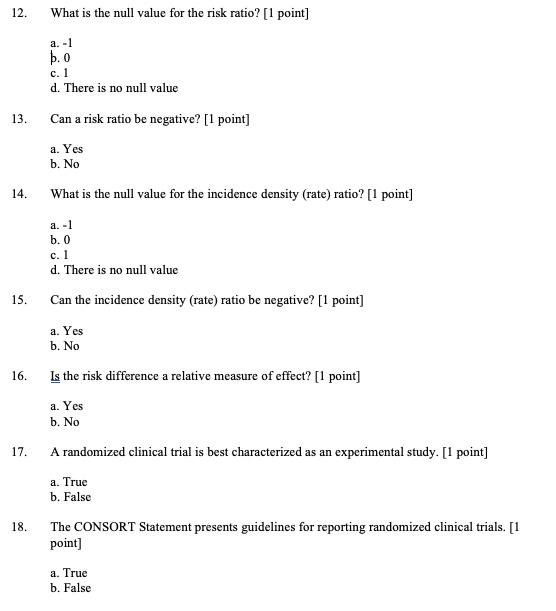 12 What Is The Null Value For The Risk Ratio 1 Point A 1 Th 0 C 1 D There Is No Null Value Can A Risk Ratio Be Neg 1