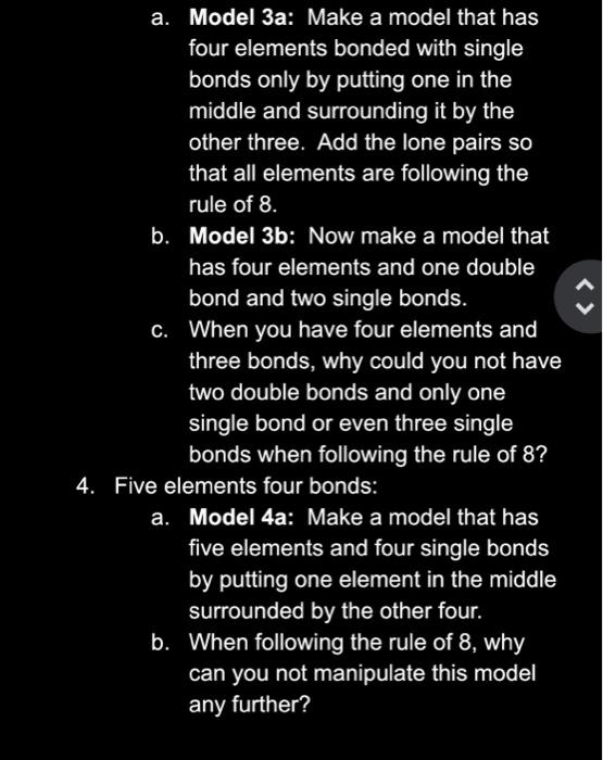 4 08 3 Four Elements Three Bonds All D A Model 3a Make A Model That Has Four Elements Bonded With Single Bonds Only 3