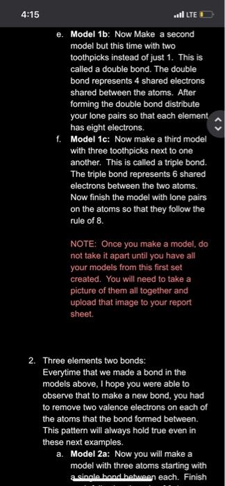 4 08 3 Four Elements Three Bonds All D A Model 3a Make A Model That Has Four Elements Bonded With Single Bonds Only 6