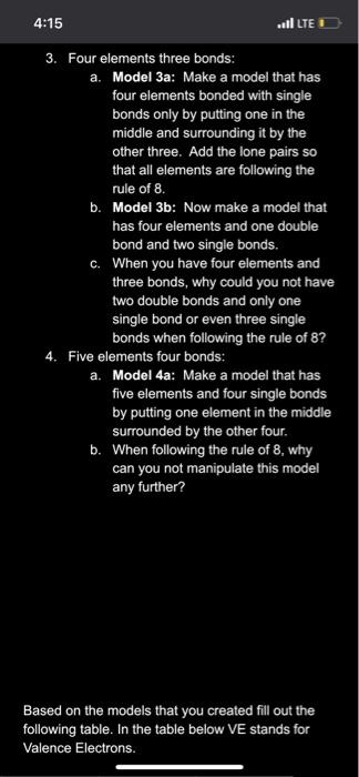 4 08 3 Four Elements Three Bonds All D A Model 3a Make A Model That Has Four Elements Bonded With Single Bonds Only 8