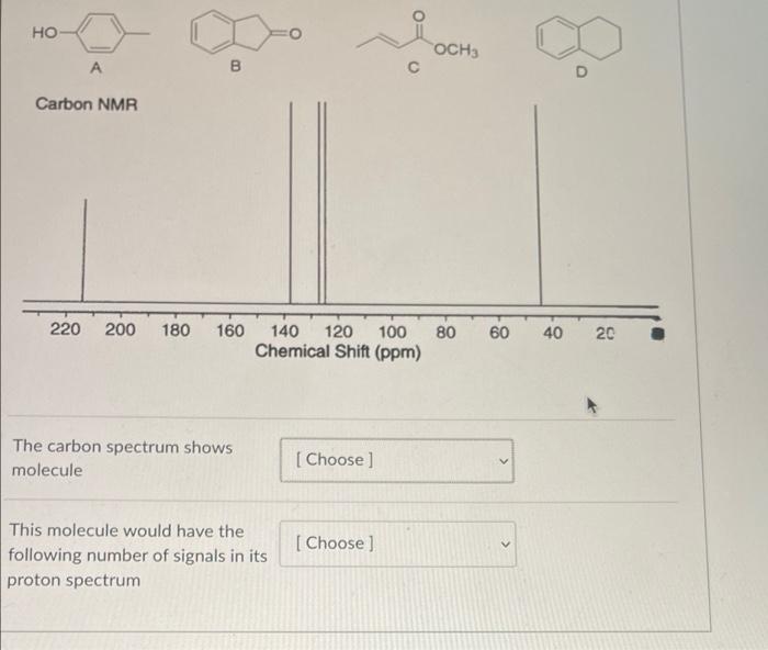 Ho A Carbon Nmr B 220 200 180 160 140 120 100 80 Chemical Shift Ppm The Carbon Spectrum Shows Molecule This Molecule W 1