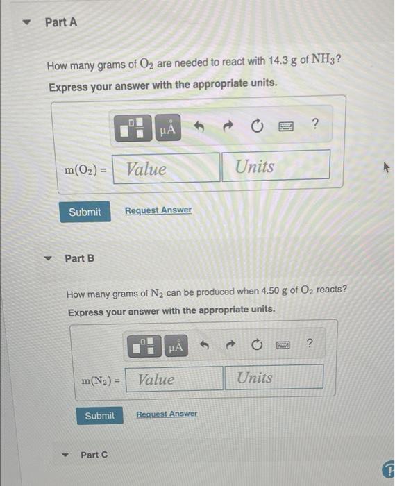 Part A How Many Grams Of O Are Needed To React With 14 3 G Of Nh3 Express Your Answer With The Appropriate Units M 1
