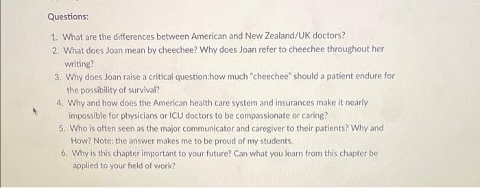 1 What Are The Differences Between American And New Zealand Uk Doctors 2 What Does Joan Mean By Cheechee Why Does Joan 1