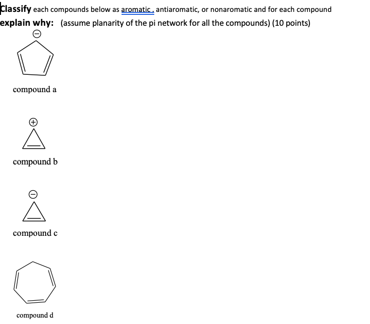 Classify Each Compounds Below As Aromatic Antiaromatic Or Nonaromatic And For Each Compound Explain Why Assume Plana 1