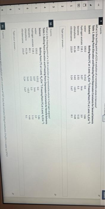 10 1 2 3 4 5 7 8 9 4 Points What Is The Boiling Point Of A 0 21 M Solution Of A Nonvolatile Solute In Benzene Table 1 1