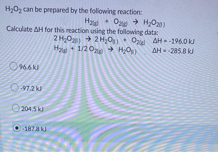 H O2 Can Be Prepared By The Following Reaction H2 G O2 G H O2 1 Calculate Ah For This Reaction Using The Followi 1