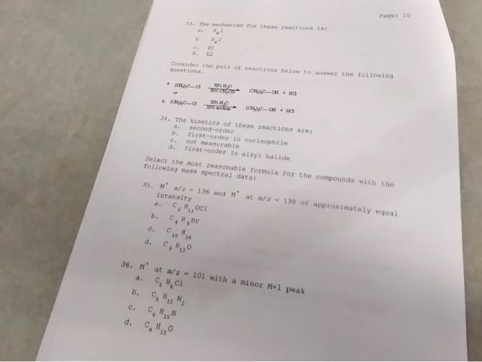 B 33 The Sechanism For These Reactions Int Chacc B C D Consider The Pair Of Reactions Below To Answer The Following 1