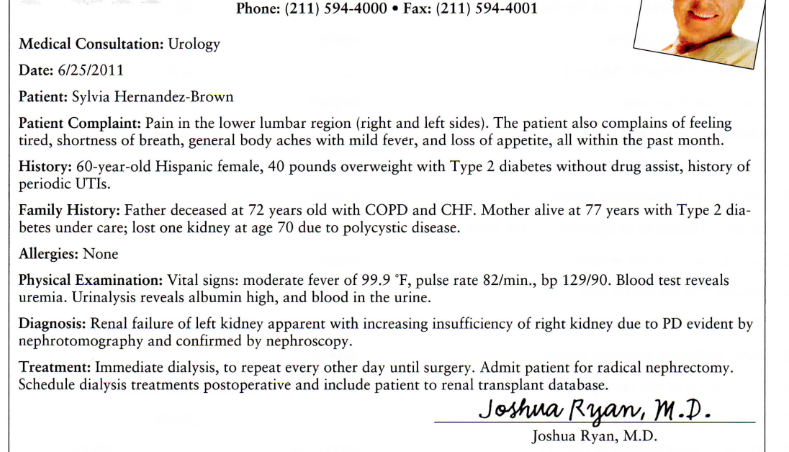 Phone 211 594 4000 Fax 211 594 4001 Medical Consultation Urology Date 6 25 2011 Patient Sylvia Hernandez Brow 1