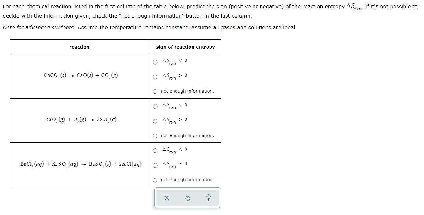 Rxn For Each Chemical Reaction Listed In The First Column Of The Table Below Predict The Sign Positive Or Negative Of 1