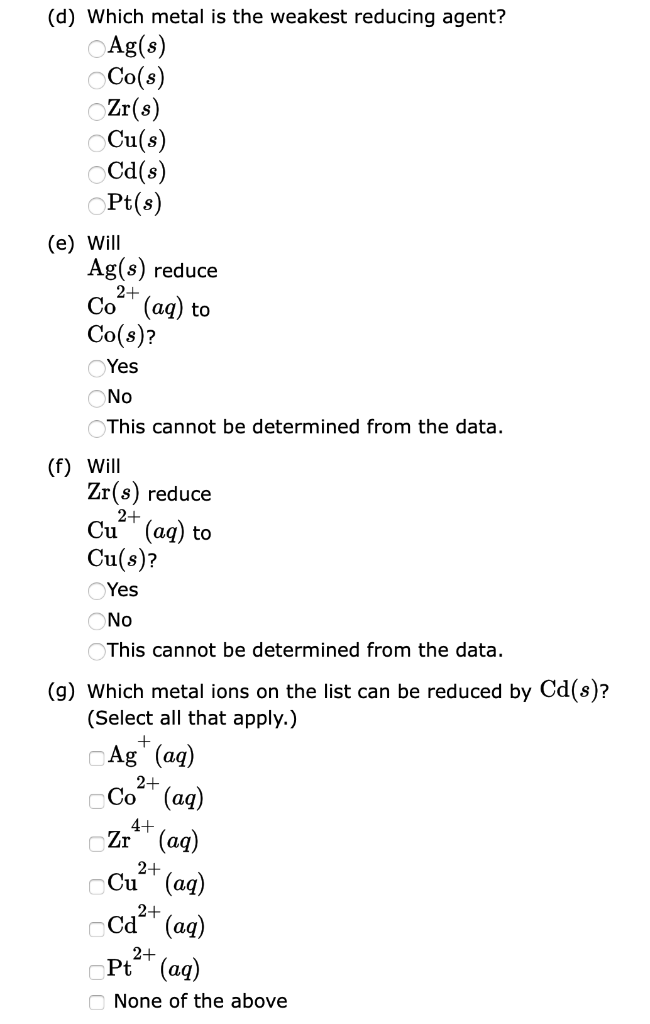 In The Table Of Standard Reduction Potentials Locate The Half Reactions For The Reductions Of The Following Metal Ions 2