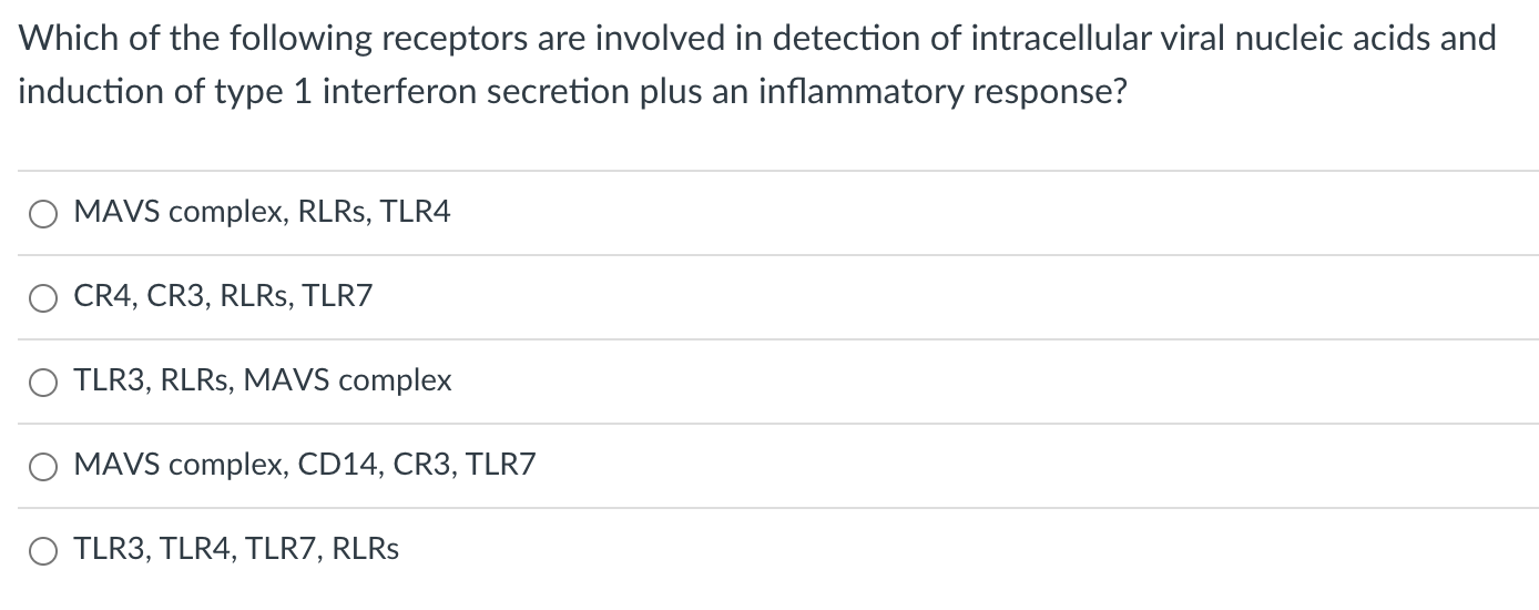 Which Of The Following Receptors Are Involved In Detection Of Intracellular Viral Nucleic Acids And Induction Of Type 1 1